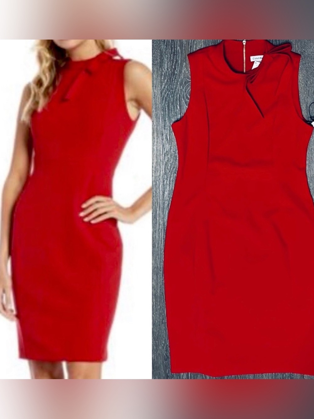 Calvin Klein Red tie Neck Dress size 4 or 12P petite new with tag